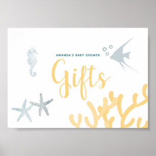 Poster Sinal de presentes de baby shower com tema Oceano