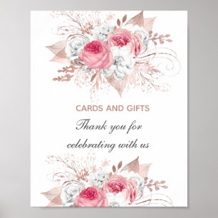 Poster Sinal de Presentes de Casamento Floral Rosa Branco