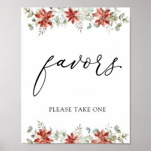 Poster Sinal de Presentes de Verde de Inverno Poinsettias