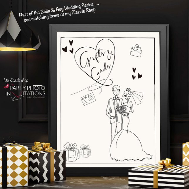 Poster Sinal de presentes e cartões de casamento (Bella and Guy Gifts and cards sign)