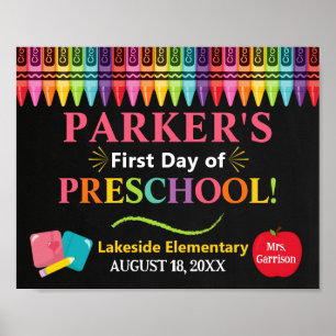 Poster Sinal de Primeiro Dia da Pré-Escola - Rapariga Pré