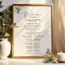Poster Sinal de Programa de Casamento com Folhagem Dourad