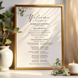 Poster Sinal de Programa de Casamento com Folhagem Dourad