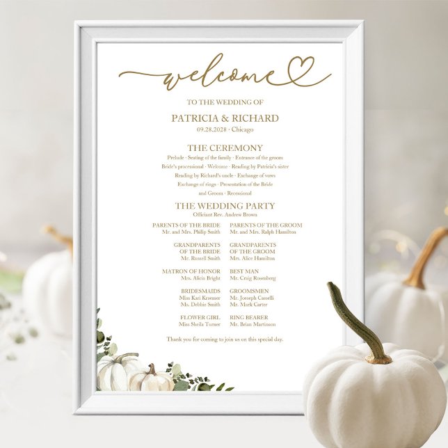 Poster Sinal de Programa de Casamento de Abóbora de Verdu (Criador carregado)