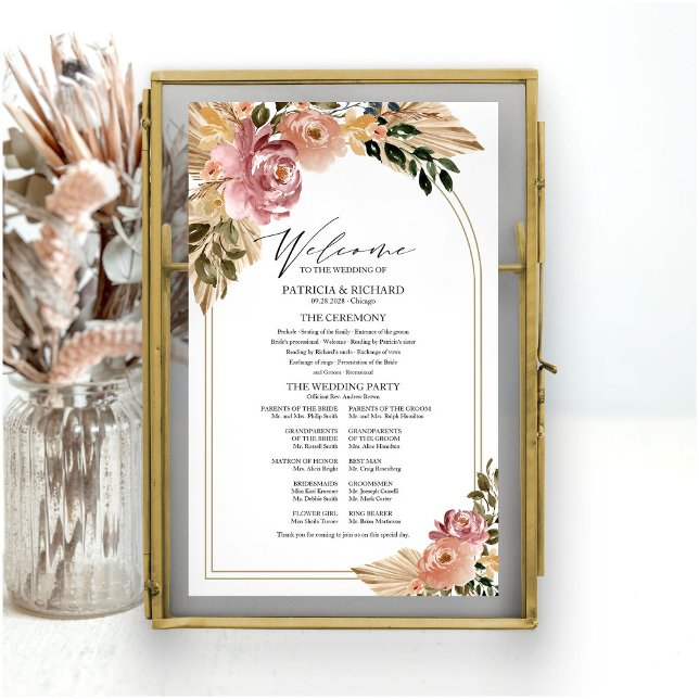 Poster Sinal de Programa de Casamento Floral Boho Cores N (Criador carregado)