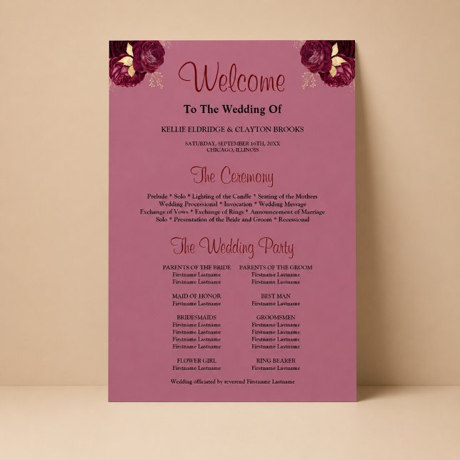 Poster Sinal de Programa de Cerimônia de Casamento Floral (Criador carregado)