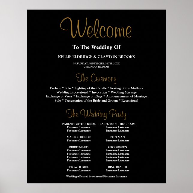 Poster Sinal de Programa de Cerimônia de Casamento Simple (Frente)