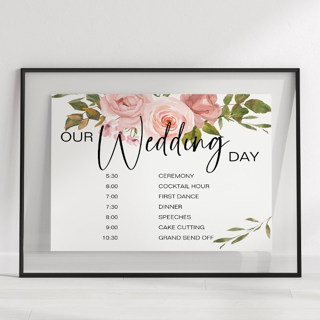 Poster Sinal de Programação de Casamento Floral de Rosas  (Criador carregado)