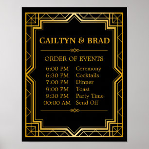 Poster Sinal de Programação de Casamento   Gatsby Art Dec