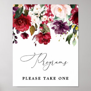 Poster Sinal de Programas Burgundy Floral