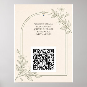 Poster Sinal de QR Code do Site de Casamento Botânico de