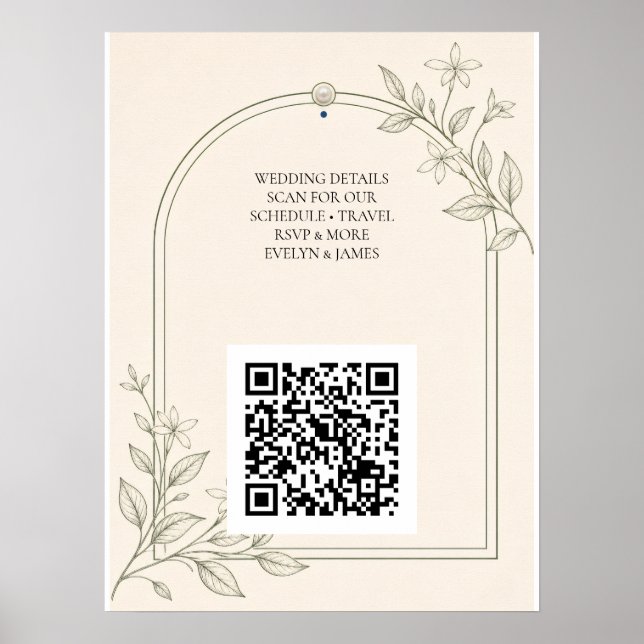 Poster Sinal de QR Code do Site de Casamento Botânico de  (Frente)