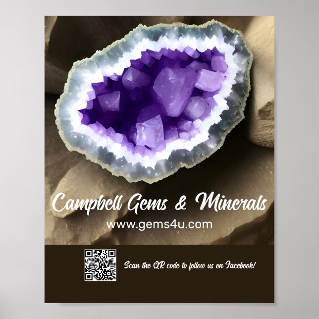 Poster Sinal de QR Personalizado de Geodo de Ametista com (Frente)