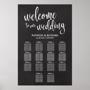 Poster Sinal de Quadro de Assentos de Casamento com 14 Me