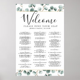 Poster Sinal de Quadro de Assentos de Casamento com Folha