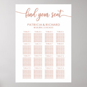 Poster Sinal de Quadro de Assentos de Casamento em Rose G