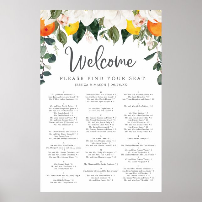 Poster Sinal de Quadro de Assentos de Casamento Magnolia  (Frente)