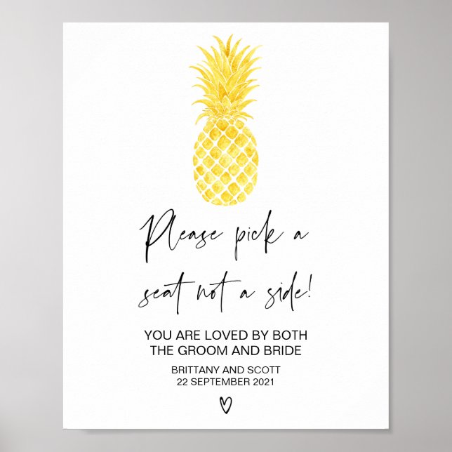 Poster Sinal de Quadro de Assentos de Casamento na Praia  (Frente)