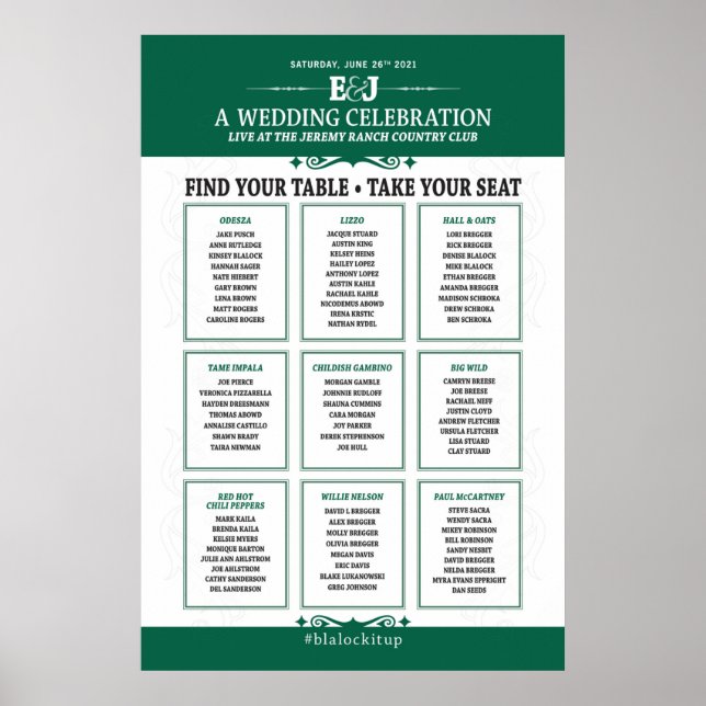 Poster Sinal de Quadro de Assentos do Tema do Concerto de (Frente)