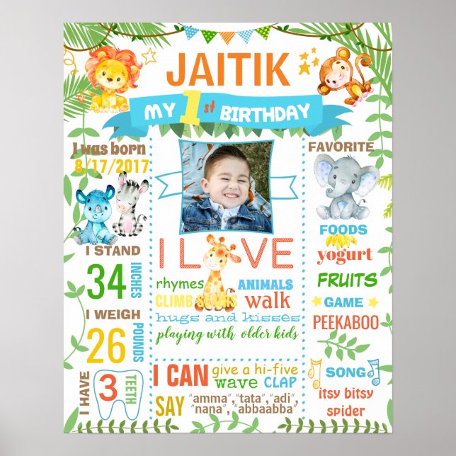 Poster Sinal de quadro de aviso de aniversário do primeir (Frente)