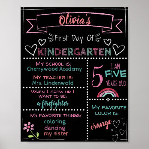 Poster Sinal de Quadro de Primeiro Dia do Jardim de Infân