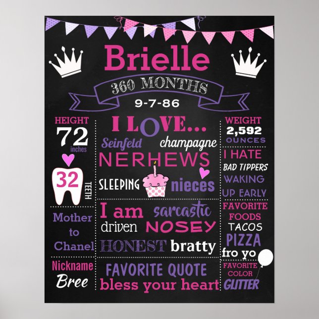 Poster Sinal de quadro negro do bolo de aniversário de 30 (Frente)