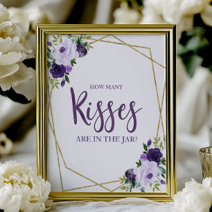 Poster Sinal de Quantos Beijos Floral Dourado Roxo