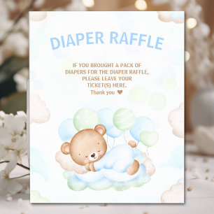 Poster Sinal de Raffle Chá de fraldas Verde Azul Fralda