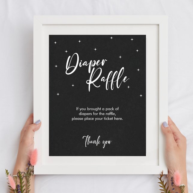 Poster Sinal de Raffle da Fralda mínima dos jogos de Chá  (Minimal Baby Shower Games Diaper Raffle Sign)