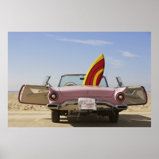 Poster Sinal De recem casados E Surfboard (Frente)