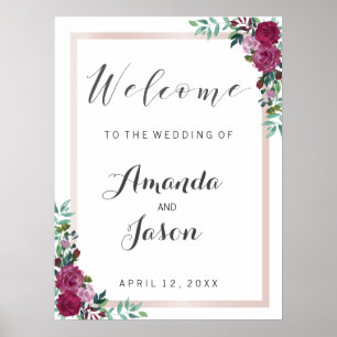 Pôster Sinal de recepção de casamento Bem-vindo elegante 