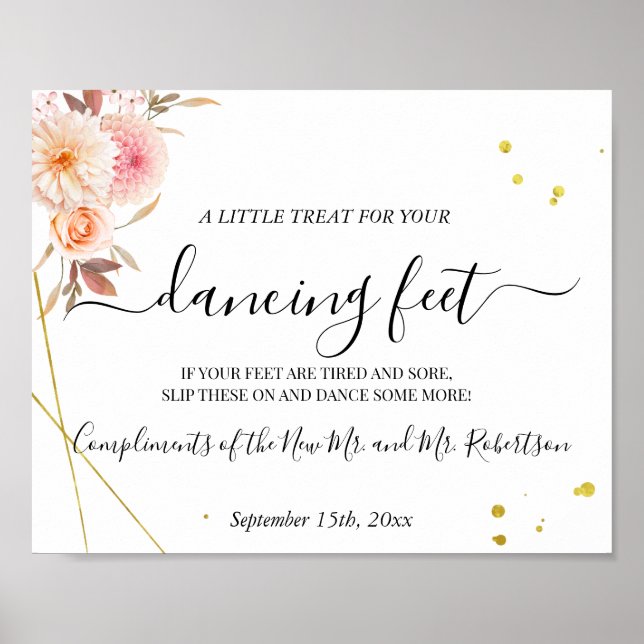 Poster Sinal de Recepção de Casamento Chinelos Pés Dançan (Frente)