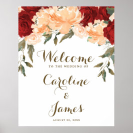 Poster Sinal de recepção de casamento com flores de pêsse