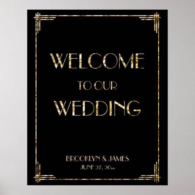 Pôster Sinal de Recepção de casamento de Deco de Folha de (Frente)