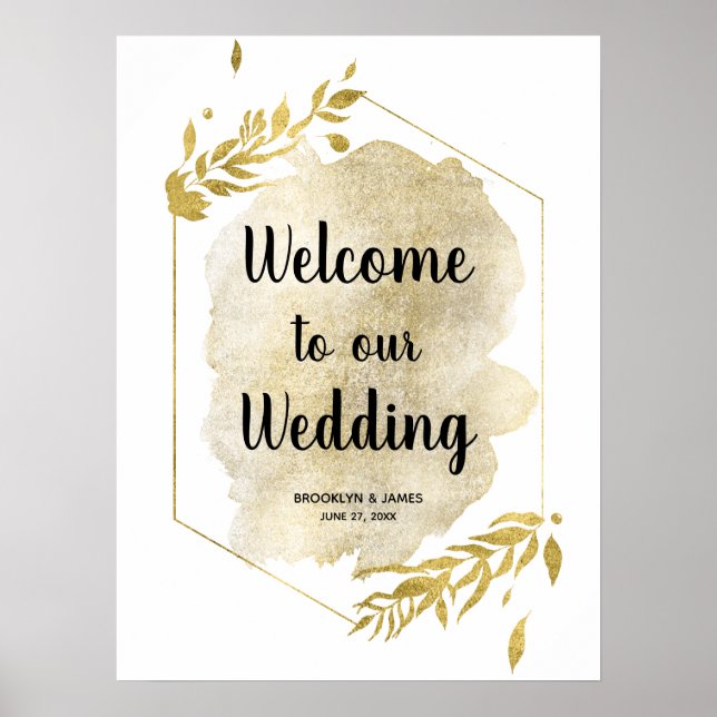 Poster Sinal de Recepção de casamento de Efeito de Folhag (Frente)