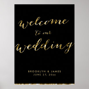 Poster Sinal de Recepção de casamento de folha de ouro Po