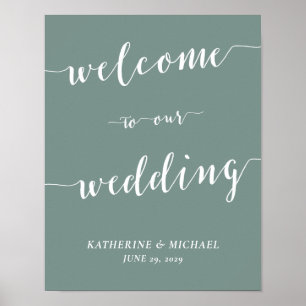 Poster Sinal de Recepção de Casamento em Verde Sage Moder