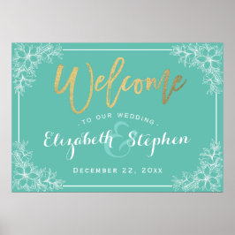 Poster Sinal de Recepção de Casamento Floral Teal & White