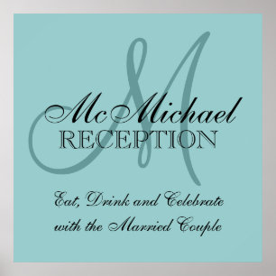 Pôster Sinal de Recepção de casamento Personalizado Azul