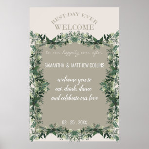 Poster Sinal de Recepção de Casamento Rústico com Verdura