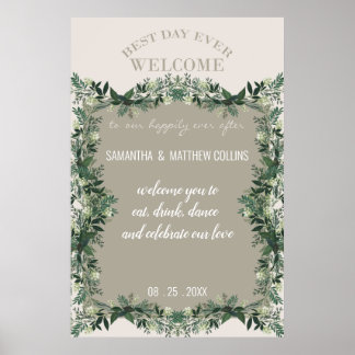 Poster Sinal de Recepção de Casamento Rústico com Verdura