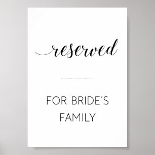 Poster Sinal de Reserva Elegante para Família da Noiva Ca