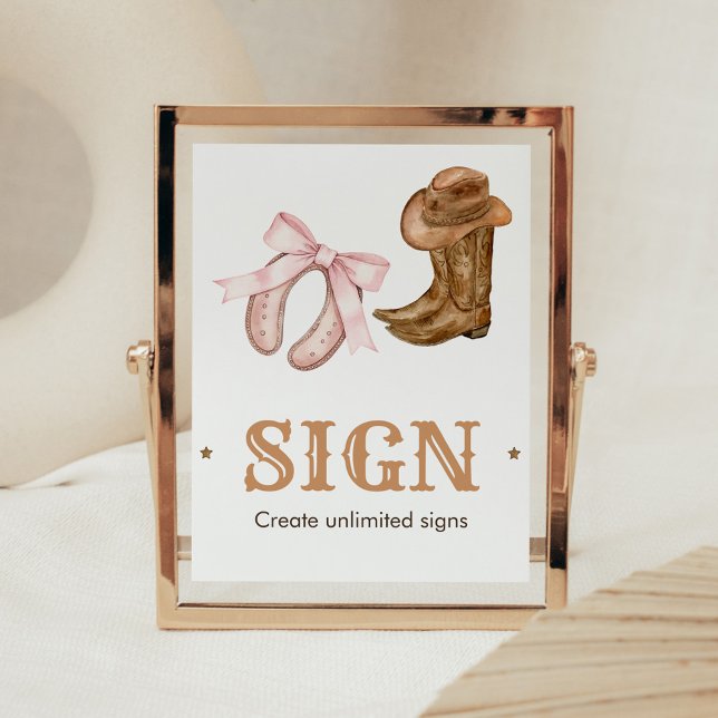 Poster Sinal de Revelação de Gênero Botas e Laços Ocident (Boots and Bows Gender Reveal Custom Sign)