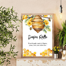 Poster Sinal de rifa de chá de fraldas de abelhas dos pai