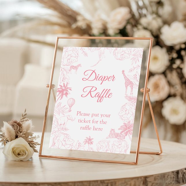 Poster Sinal de Rifa de Fraldas Pink Blush Jungle Safari (Criador carregado)