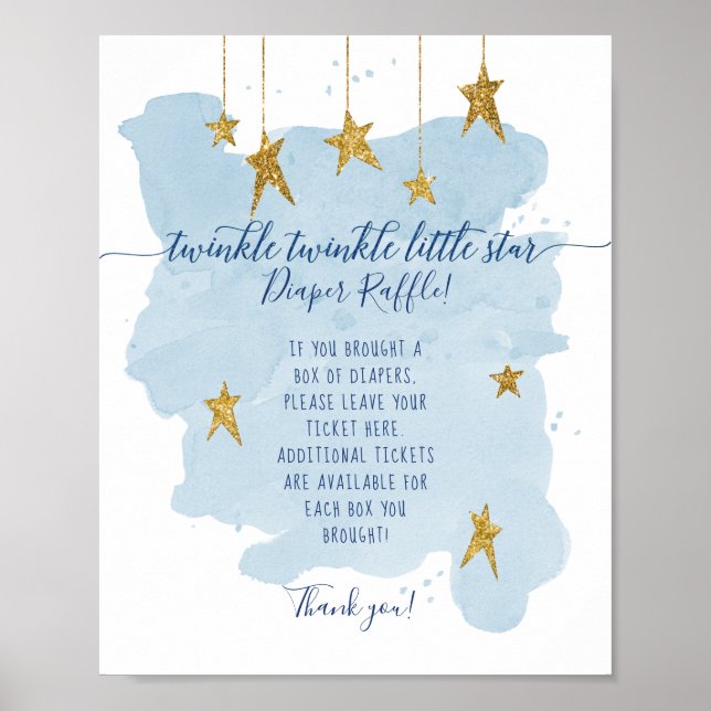 Poster Sinal de Rifas de Fraldas Azul Twinkle Little Star (Frente)