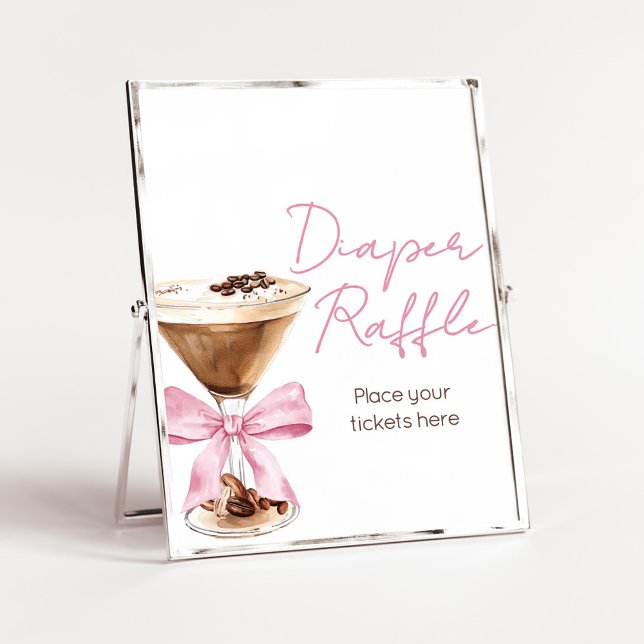 Poster Sinal de Rifas de Fraldas com Café Espresso e Laço (Espresso Baby Shower Sign)