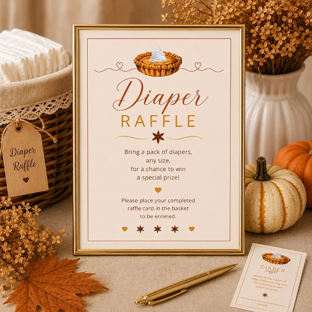 Poster Sinal de Rifas de Fraldas Little Cutie Pie (Cozy fall diaper raffle setup)