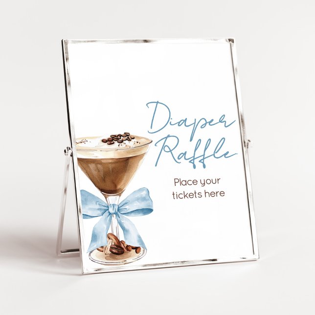Poster Sinal de Rifas de Fraldas para Chá de Bebê Blue Bo (Espresso Baby Shower Sign)