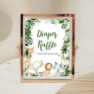 Poster Sinal de Rifas de Fraldas para Chá de Bebê Safari